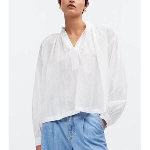 Madewell White V-Neck Blouse